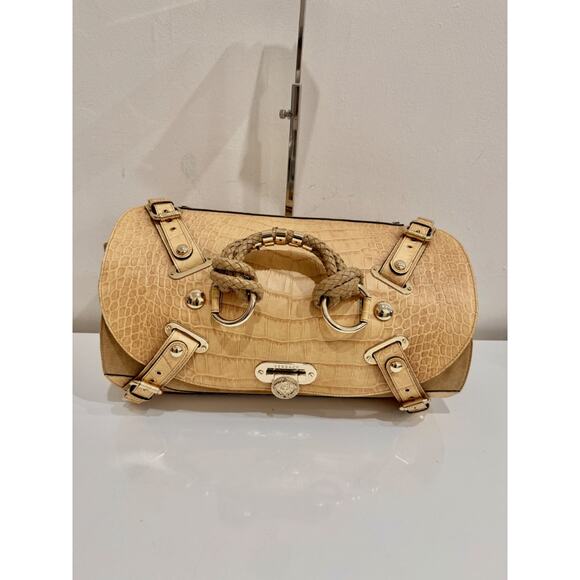 Versace Canyon Crocodile Embossed Leather Suede Medusa Bag Beige Medium - Picture 2 of 11